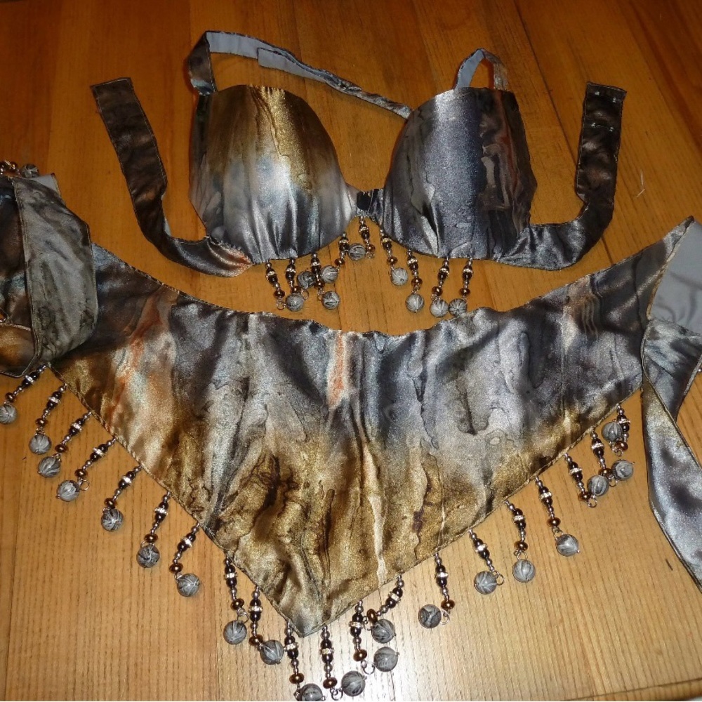 Handmade Belly Dance Costume Set. 34 B. New. Grey and Gold Marble